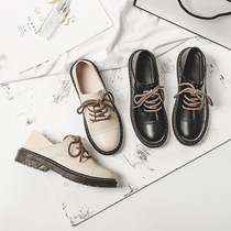 Inlen Wind JK Small Leather Shoes Girl Soft Leather Students 2022 New 100 Hitch Lace Thick Bottom Round-Head Retro Casual Single Shoes