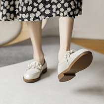 Lefoe Shoes Womens Single Shoes 2022 New Spring Autumn 100 Hitch Woman Night Evening Wind Gentle Shoes Flat Bottom Leather Shoes Girl Inn