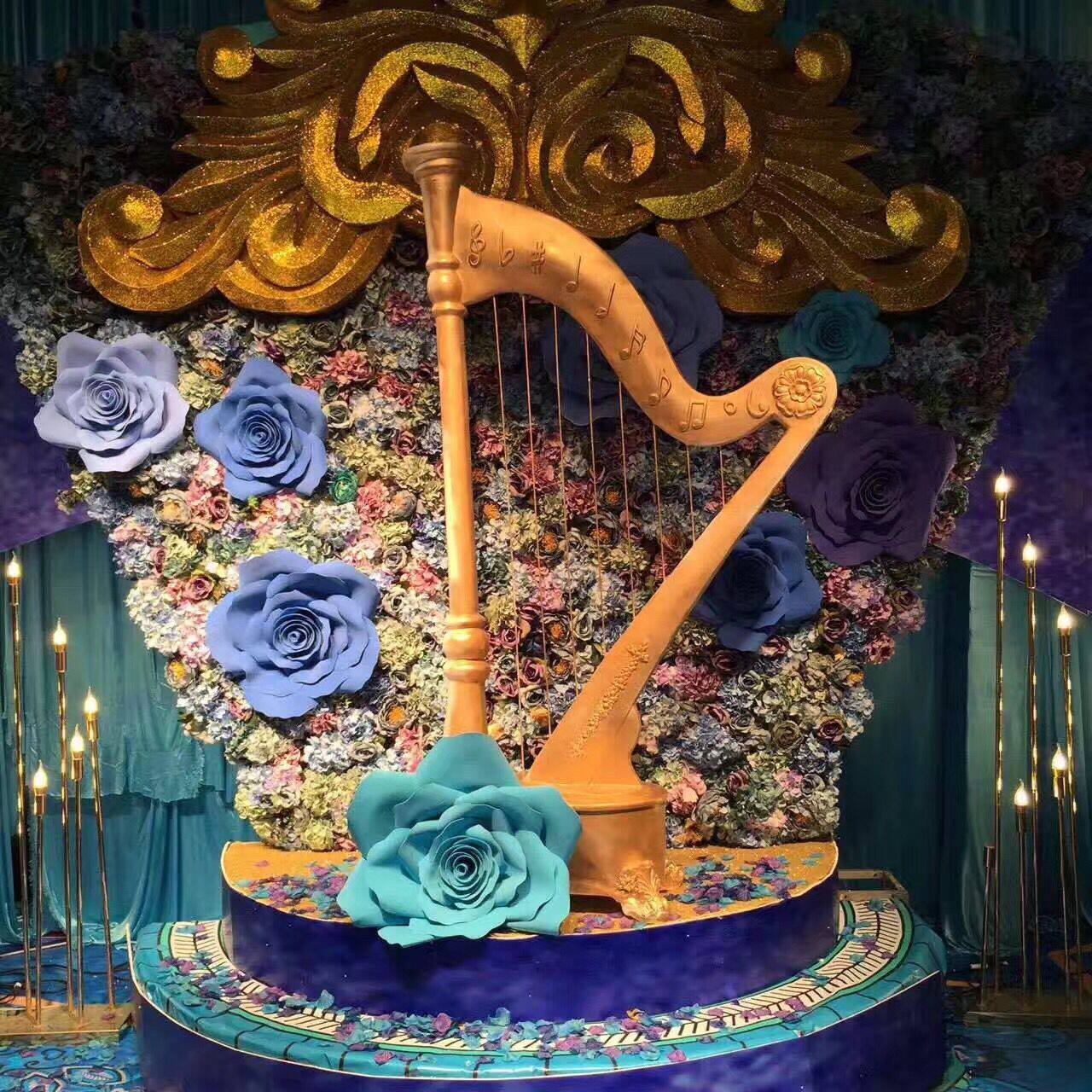 New special large number golden resin European-style harp glass GRP wedding window decorative props-Taobao