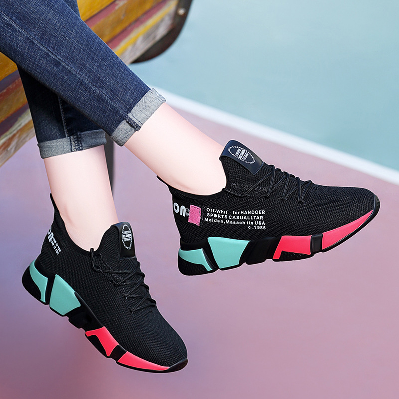 High-End High-Quality High-End Women's Thick-Soled Fashionable Color-Blocked Casual Shoes Square Dance Breathable Mesh Sneakers