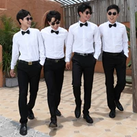 Черные брюки+длинная рубашка+черный воротник узел пятьдесят