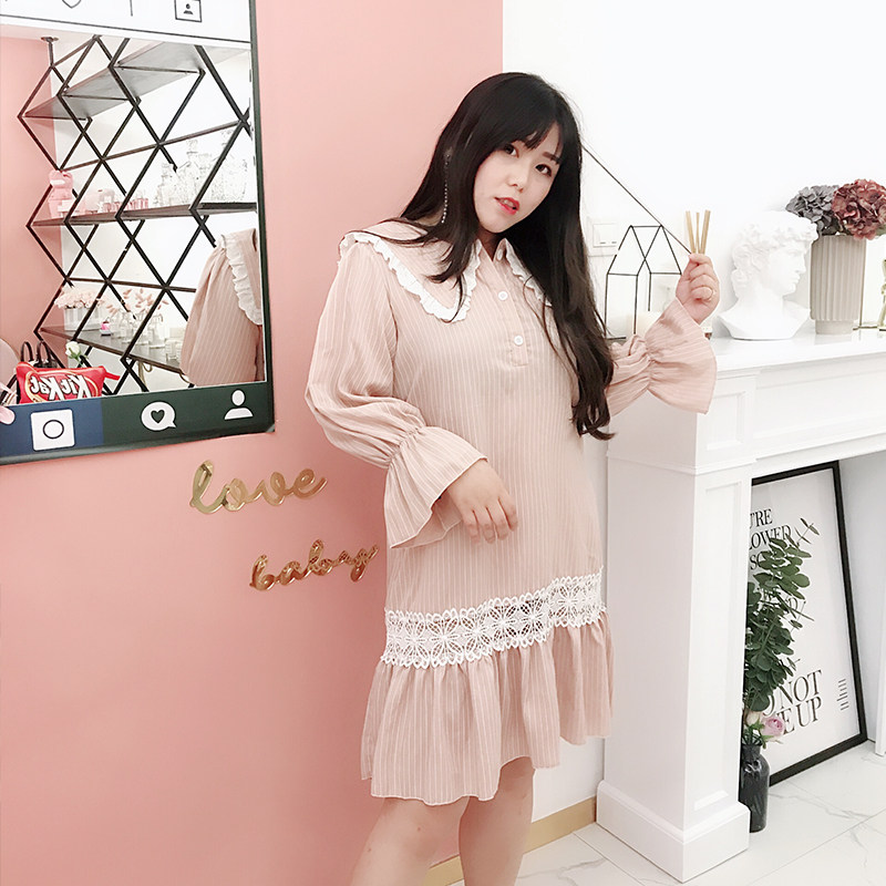 (full 68) VOGANA Cannes second store large size sweet doll collar cotton pajamas fat MM200 catties