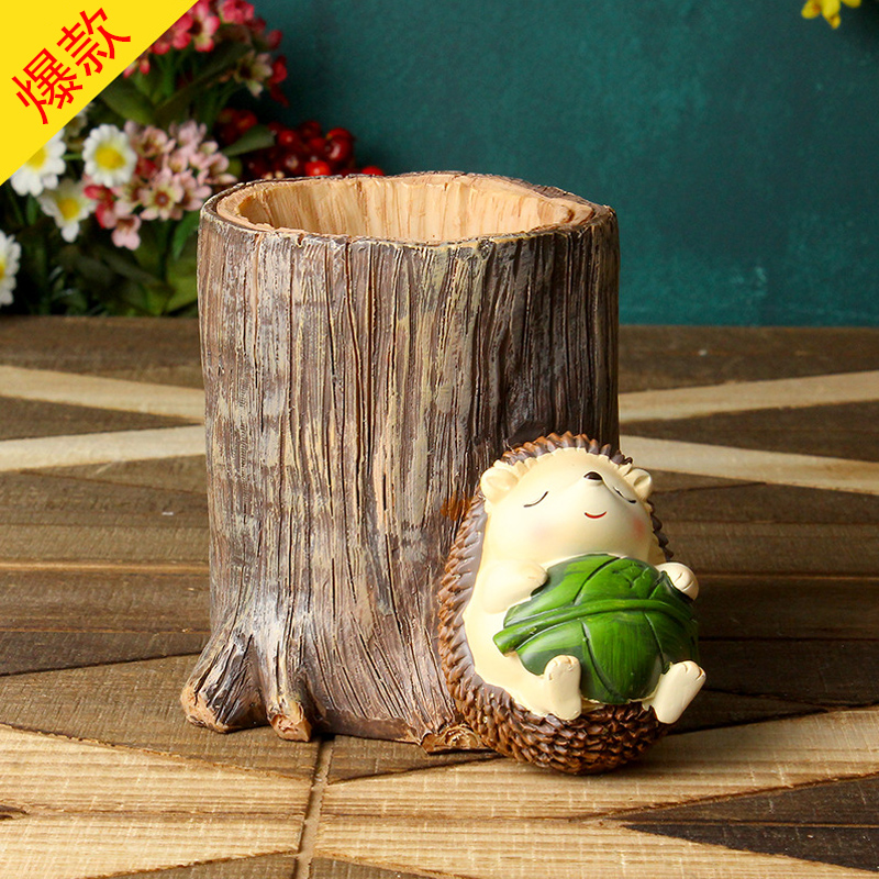 13cm high and 16cm wide green leaf hedgehog pen holder plaster doll mold latex new cartoon children's painting
