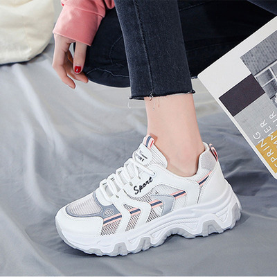 2021夏季新款网面透气老爹休闲女鞋韩版厚底增高防滑跑步运动鞋女