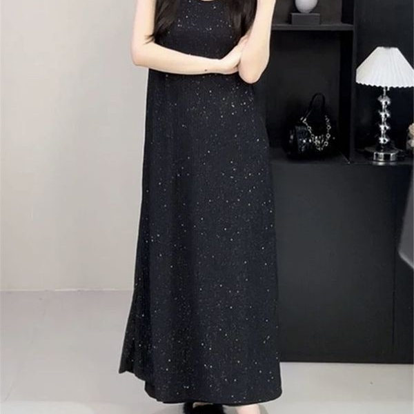 Plus Size 150kg Sequin Elegant Spaghetti Strap Dress for Women, Summer Loose Fit, Slimming, Tummy-Covering, Knee-Length Dress Plus Size 150kg Sequin Elegant Spaghetti Strap Dress for Women, Summer Loose Fit, Slimming, Tummy-Covering, Knee-Length Dress