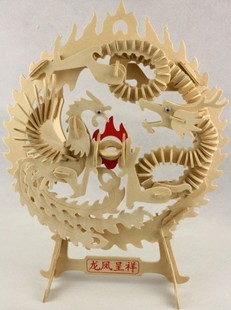 Wooden 3D stereo puzzle wooden puzzle four - dimensional simulation model - Longfeng Zhenxiang Children's Puzzle DIY toy