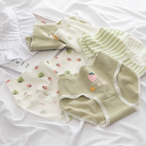 Pure cotton underwear womens cotton mid waist large size Japanese fungus side strawberry antibacterial crotch girl student triangle shorts summer