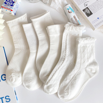White socks womens mid-tube socks ins tide pure cotton spring and summer thin socks cute Japanese jk stockings lace spring and autumn