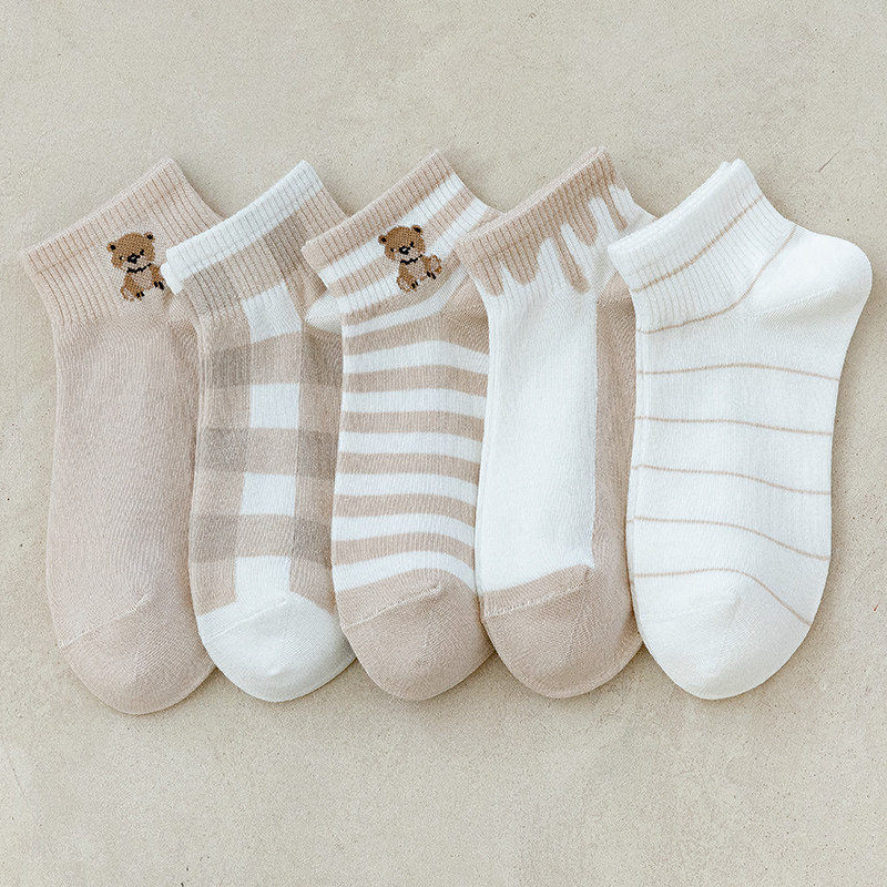 Socks women's socks shallow mouth summer thin cotton ins tide cute Japanese Korean net red bear cotton invisible socks