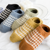 Socks womens socks shallow cotton summer thin Japanese Plaid boat Socks women invisible silicone non-slip does not fall into the tide