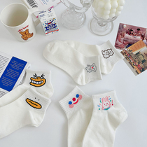 White socks womens mid-tube socks pure cotton ins tide summer thin cute Japanese Korean cartoon spring and autumn cotton socks