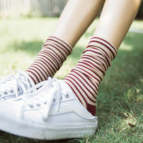 3 pairs of stacked socks children Korean version of academic style stripes Joker tide socks Spring and autumn thin cotton sports long socks