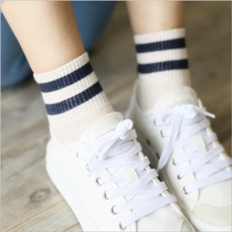 Four seasons cotton socks Japan and South Korea two bars striped tube socks Rib elastic thin section college sports socks women