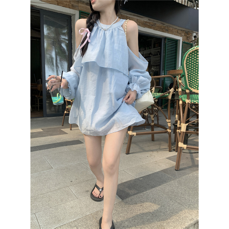 2026 Summer Outfit Set for Women, Off-Shoulder Long-Sleeved Dress, Sun Protection, High-Waisted Casual Shorts, Two-Piece Set 2026 Summer Outfit Set for Women, Off-Shoulder Long-Sleeved Dress, Sun Protection, High-Waisted Casual Shorts, Two-Piece Set