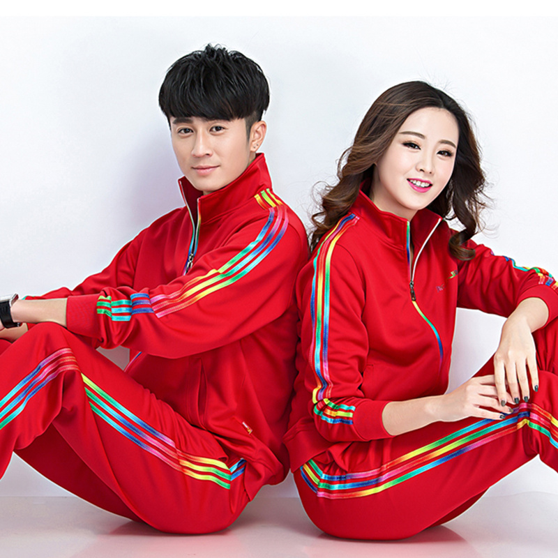 Spring Autumn Men Sports Suit Red Sports Suit Women Fashion Casual Suit Two Sets Sportswear Group Class Clothes