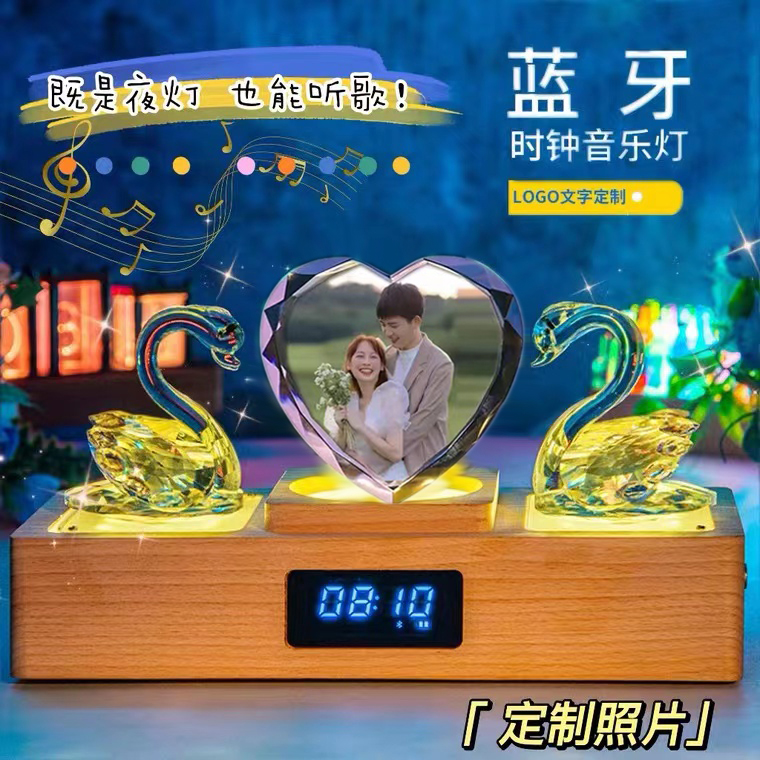 Crystal photo frame custom photo Christmas Tanabata gift to girlfriend wife anniversary wedding high-end music desk lamp