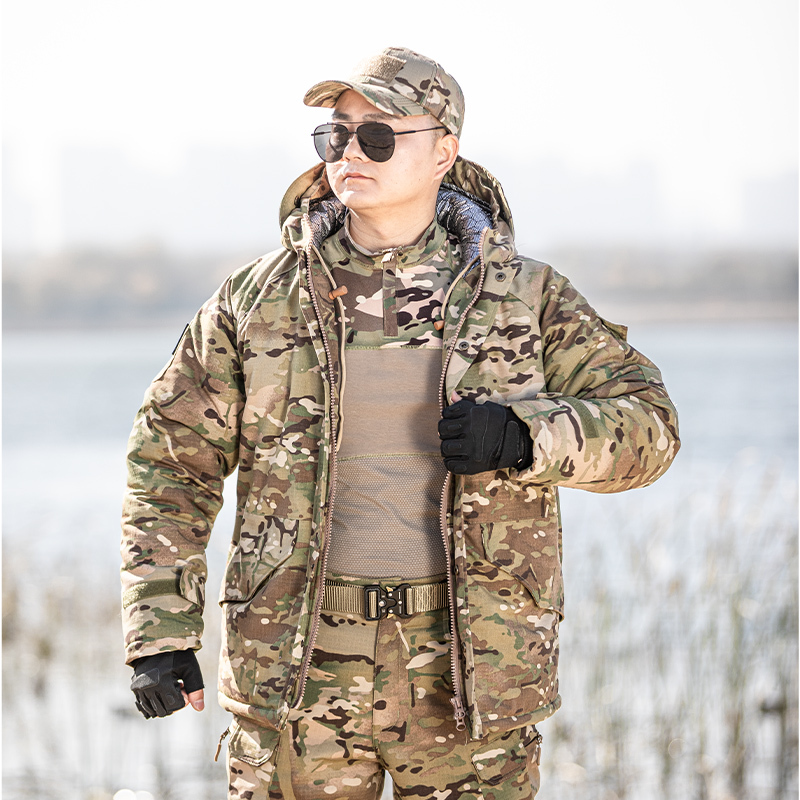 Russian Camouflage Jacket, Heat-Reflective Cotton Clothing, Wear-Resistant Workwear, Short Military-Style Warm Tactical Jacket for Men in Winter