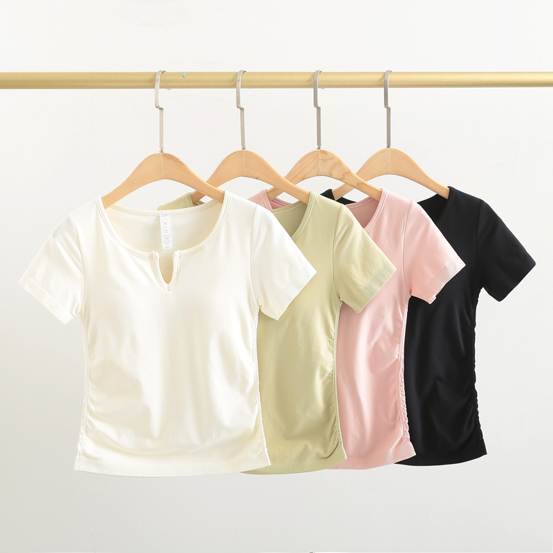 Lu Fixed Strap Yoga Top with Chest Pads, Short-Sleeved Women's Pilates Training Fitness Top, Professional Running Sports T-Shirt Lu Fixed Strap Yoga Top with Chest Pads, Short-Sleeved Women's Pilates Training Fitness Top, Professional Running Sports T-Shirt