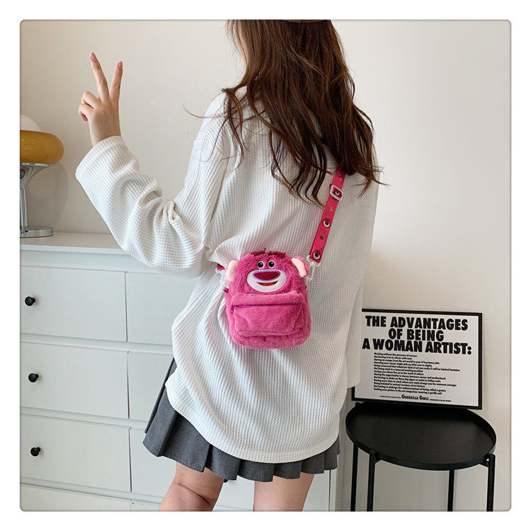 Детская сумка на ремне 两用小熊儿童斜挎包女孩毛绒可爱宝宝包包出游女童零钱单肩手机包
