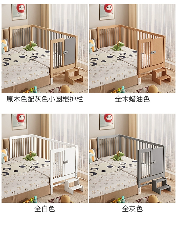 Đồ nội thất bằng gỗ sồi Liangpin giường ghép cho trẻ em Giường mở rộng giường cũi em bé có thể nâng lên lan can bảo vệ giường cũi