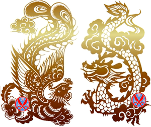 Golden Dragon and Phoenix New Paper-Cut Window Decoration Painting Creative Stickers Chinese Style Handmade Gifts Small