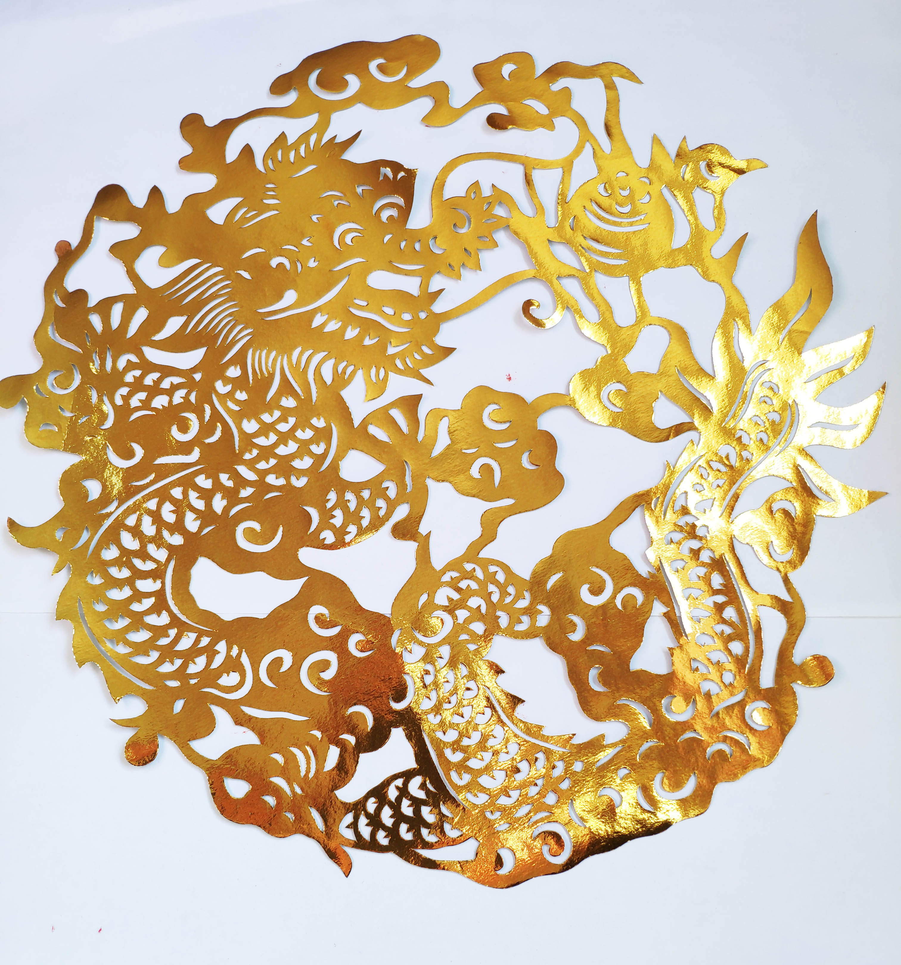 Golden Dragon Cut Paper Window Flower Cut Painting Decoration Painting Pure Hand Hollowed-out Paper Sculpted Single Face Gold Leaf Paper Dragon Gold