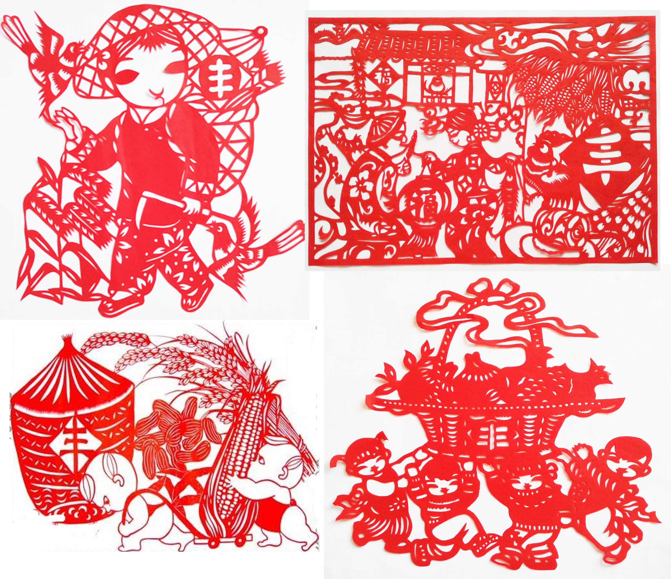 Harvest Autumn Labor Paper Cut Sticker Hand-Cut Engraved Paper Window Flower Student Children Toddler Cut Red Paper A4 Paper