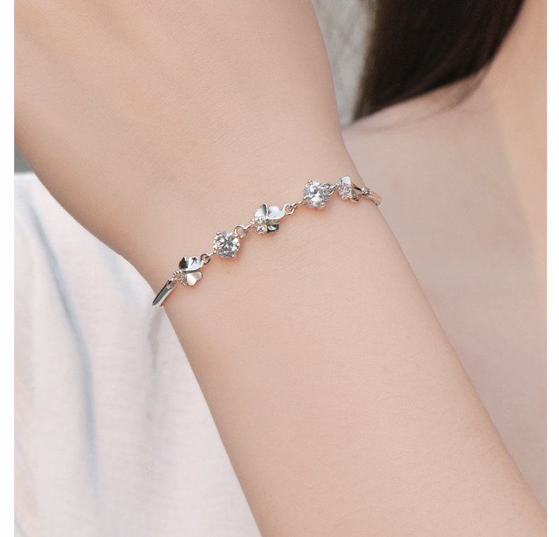 S925 sterling bạc vòng đeo tay nữ bốn lá clover Hàn Quốc phiên bản của sinh viên đơn giản Sen Sở bạn gái đồ trang sức món quà sinh nhật cho bạn gái