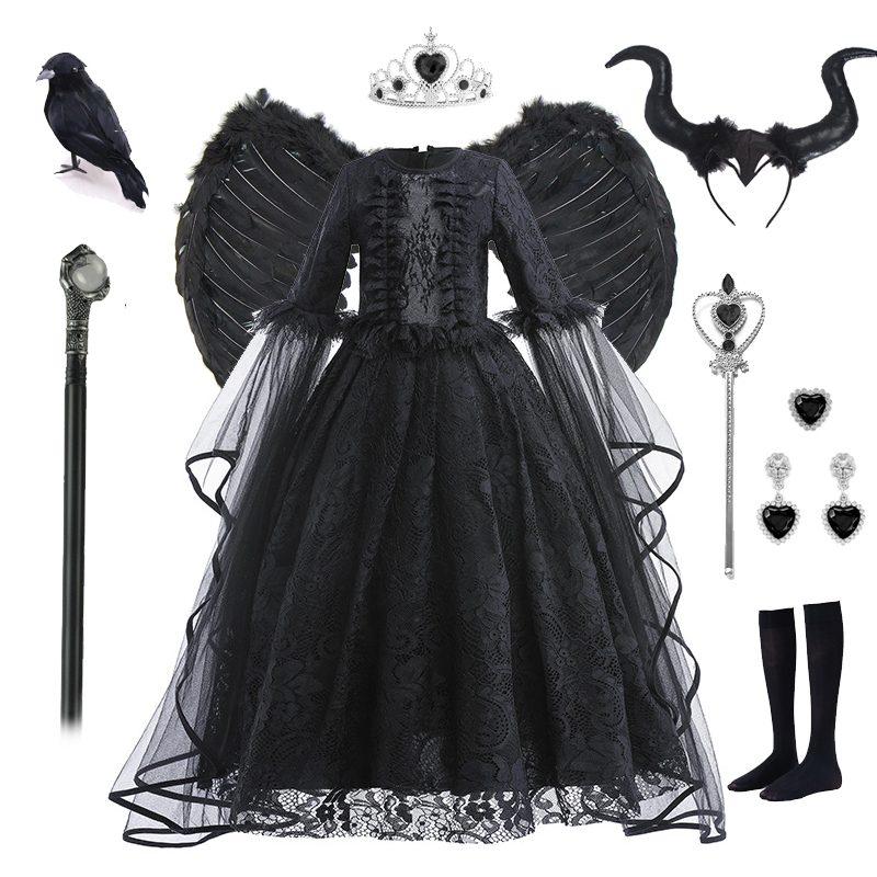 European and American Girls' Halloween Princess Dress Ghost Bride Vampire Cosplay Sleeping Queen Costume Black Dress