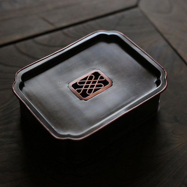 Antique tin tea tray small rectangular contracted copper edge Jianshui