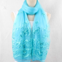  Autumn and winter new computer embroidery sequin scarf womens long double-layer silk scarf diamond-encrusted lace womens gauze scarf