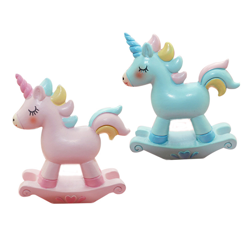 Unicorn Cake Ornament Trojan Children Birthday Cake Decoration Pink Blue Dessert Table Baking Accessories