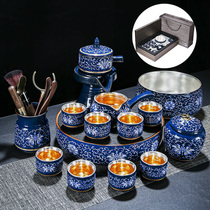 Enamel color 999 sterling silver gilt silver automatic lazy tea set Jingdezhen home large set of tea brewer set set