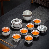 Silver Tea Set 999 Sterling Silver Gilded Silver High-end Guest Vintage Teapot Lid Bowl Teacup Set Health Brewer Gift Box