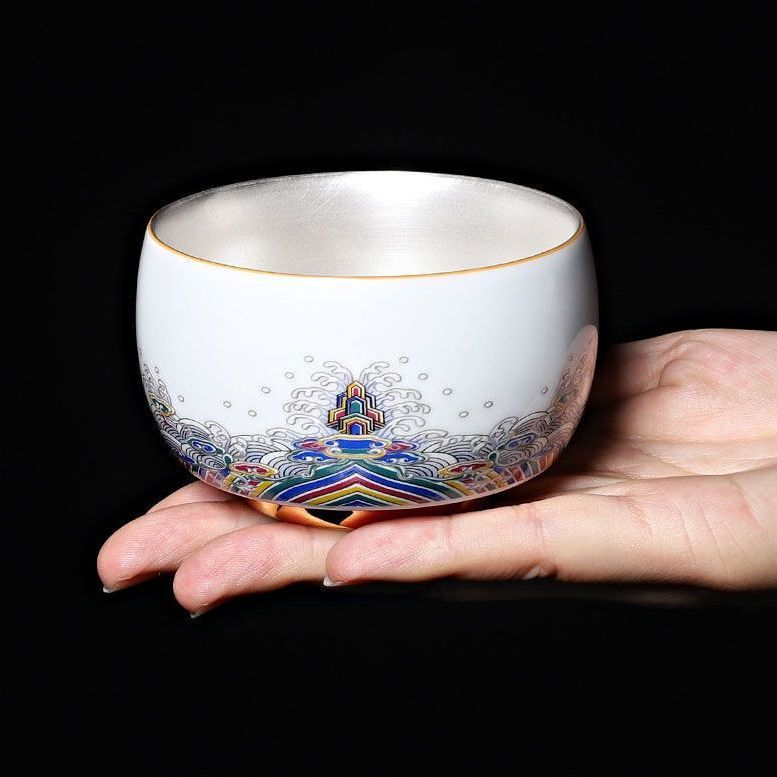 Silver Cup 999 Pure Silver Master Cup Enamel Tea Set Gilt Silver Cup Home Health Care High-End Single Cup Tea Cup Gift Silver Cup 999 Pure Silver Master Cup Enamel Tea Set Gilt Silver Cup Home Health Care High-End Single Cup Tea Cup Gift