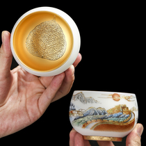 24K pure gold master cup pure handmade mutton fat jade porcelain gilded marigold high-grade gift home tea cup kung fu single cup