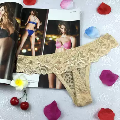New underwear ladies thong high-end lace lace low waist transparent T pants girl Real shot Sexy Seduction female