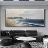 [新中式纯手绘油画横大海风景版挂画沙发背景装饰画壁画办公室客厅]