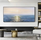 [纯手绘油画现代简约日出海景挂画客厅装饰画极简简美沙发背景壁画]