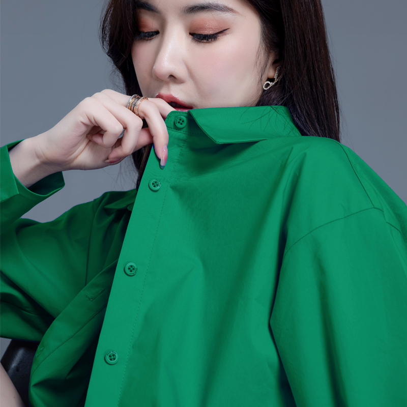Green Shirt for Women 2026 New Spring and Autumn Stylish Base Shirt Casual Long-Sleeve High-End Top Jacket