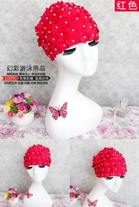 Mũ bơi thời trang cho nữ mũ dài cho người lớn đội mũ bơi để tăng đầu chăm sóc tóc cánh hoa trưởng thành