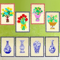 Kindergarten air hanging ornaments traditional bamboo blue and white retro style foam bouquet wall decoration