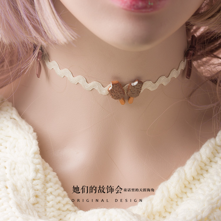 Caramel Macchiato bánh sô cô la phụ kiện tóc LOLITA tóc bóng bông tai CHOKER Nhật Bản hand made đồ trang sức ban đầu