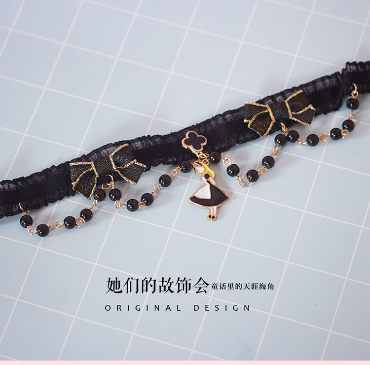 Dark Alice Set Bow Hair Clip LOLITA Nhật Bản Vòng cổ Handmade Vòng tay Bông tai Trang sức - Vòng đeo tay Clasp vòng vàng 18k kiểu mới