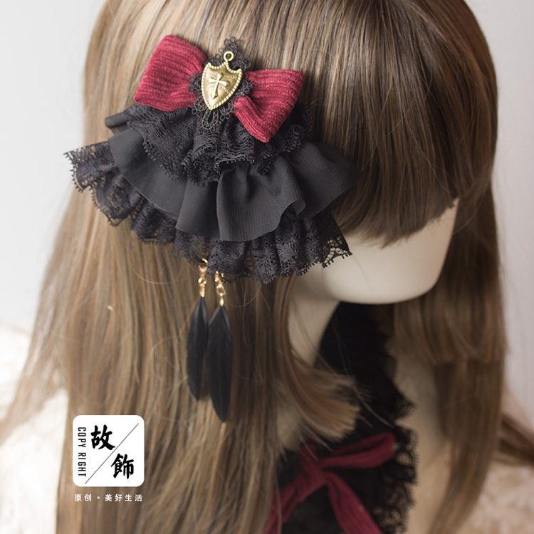 Gothic lolita ren vải to sợi tay làm tóc phụ kiện màu đen cây gai dầu ban đầu cung tiara beret