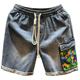 Spliced ​​pocket printed denim shorts men's summer trendy brand loose five-quarter pants American handsome retro casual pants