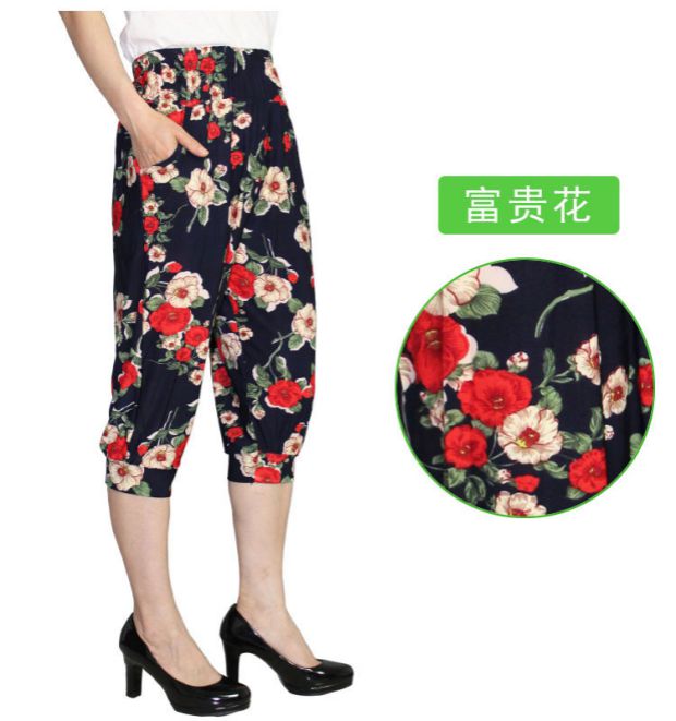 Quần hoa trung niên mỏng mảnh băng lụa cotton nở quần mẹ tải quần cắt cạp thun cao eo rộng quần âu - Quần áo của mẹ áo tuổi trung niên