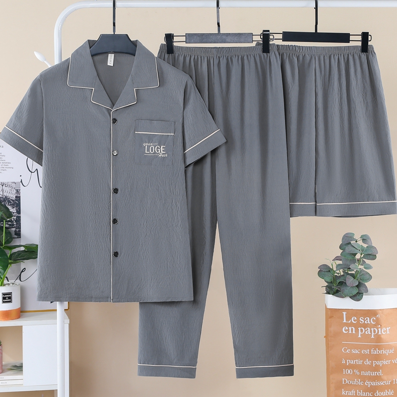 Pajamas for Men, Summer Cloud Cotton Three-Piece Set, 2026 New Thin Pure Cotton Short-Sleeved Summer Home Wear for Young and Middle-Aged People