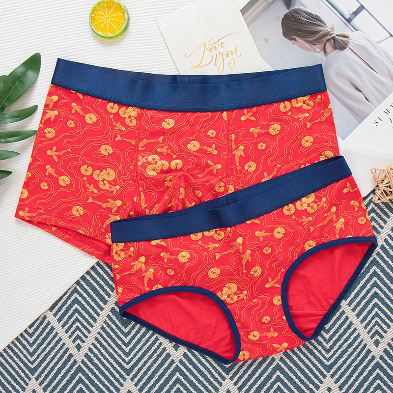 Open Delivery Brocade Carp Life Lovers Briefs Red Modale Grand Scale Pure Cotton Wedding Happy Mid-Waist Creative Suit
