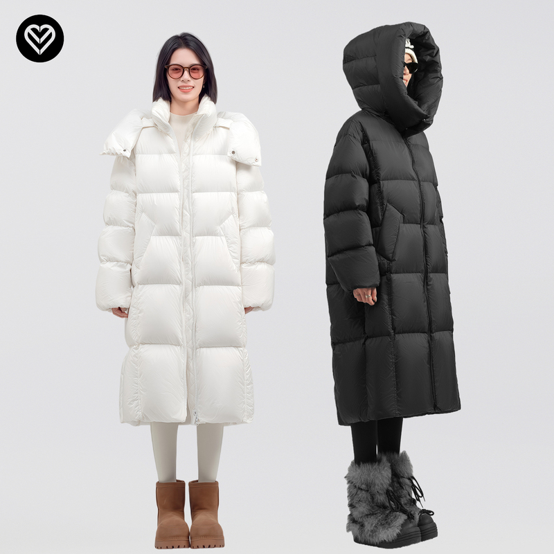 Over-The-Knee Long 95% White Goose down Winter Coat for Extreme Cold in the North, Turtle-Back Style, Fashionable Loose Puffer Jacket for Women